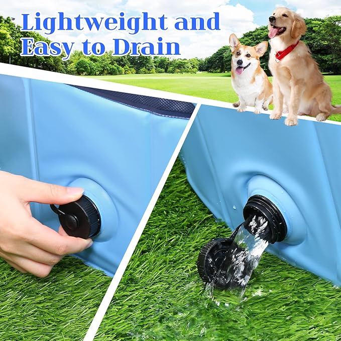 Foldable Dog Bath Swimming Pool Plastic Kiddie Pool Professional Tub Collapsible Grooming Bathtub for Pets Kids Baby and Toddler, 87 x 12 Inches Blue