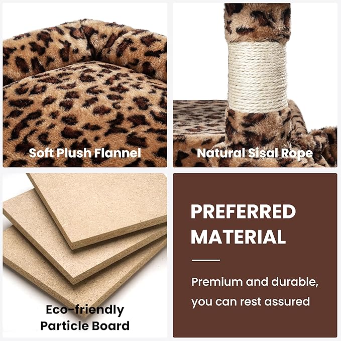 SHA CERLIN 68 Inches Multi-Level Large Cat Tree for Large Kitties/Big Cat Tower with Condo/Cozy Plush Pussycat Perches/Sisal Scratching Posts and Hammocks/Activity Center/Leopard Print