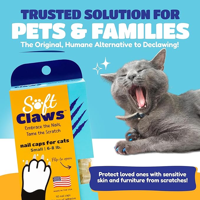 Soft Claws Cat Nail Caps for Small Cats–(40 Caps, Silver Sparkle)-Made in USA-Veterinarian-Developed, Non-Toxic| Protects Furniture & Skin-Easy to Apply, Long-Lasting Anti-Scratch Soft Cat Claw Covers