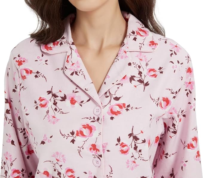 GLOBAL Flannel Pajamas for Women 2-Piece Comfy and Cozy Flannel Pj Set Cotton Loungwear