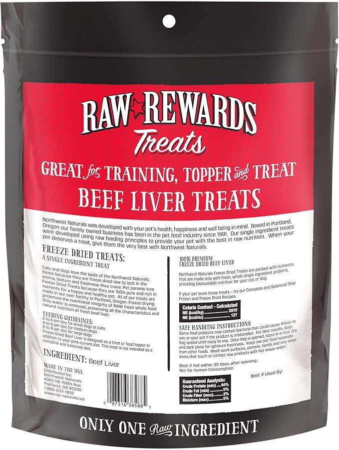 Northwest Naturals Raw Rewards Freeze-Dried Beef Liver Treats for Dogs and Cats - Bite-Sized Pieces - Healthy, 1 Ingredient, Human Grade Pet Food, All Natural, Proudly Made in USA, 10 Oz