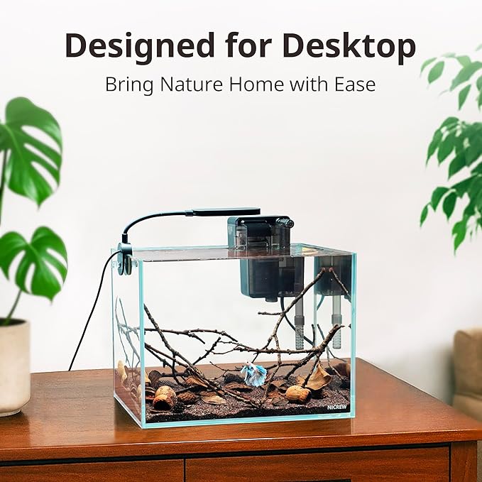 NICREW 2.5 Gallon Nano Nature Aquarium Kit, Ultra-Clear Rimless Desktop Fish Tank with Light and Filter, Perfect for Small Fish, Shrimp, or Betta, Basic Version, Clear