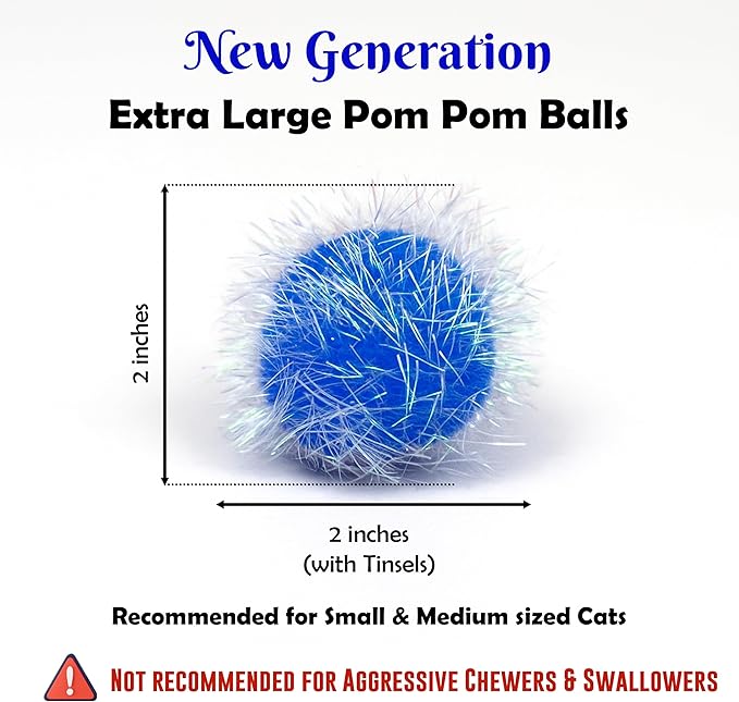 20 Pieces 2 inches Sparkle Pom Pom Balls for Cat - Interactive Glitter Balls, Multicolor, Best as Kitten Play Toys