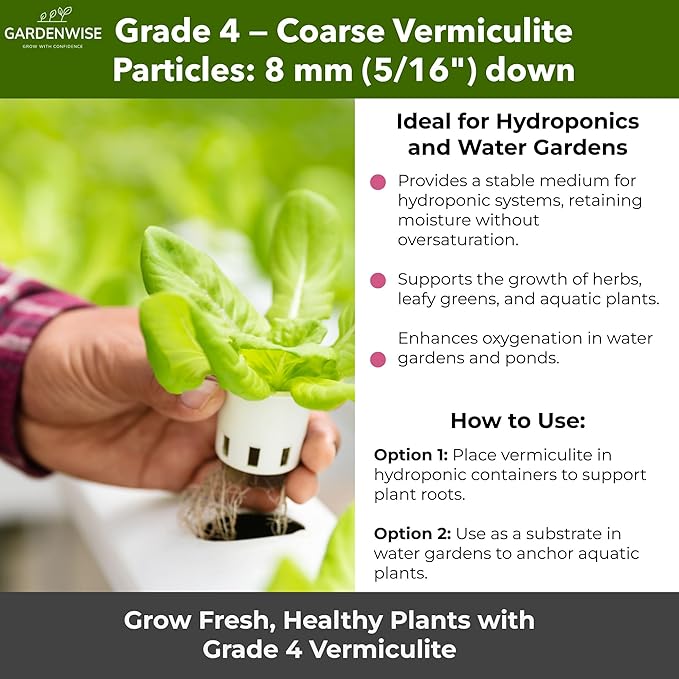 Organic Coarse Vermiculite for Indoor Gardening Plants and Mushrooms – Enhances Soil Aeration, Seed Germination, Rooting Cuttings – Small Packages and Bulk (Vermiculite Grade 4 – Coarse, 20 quarts)