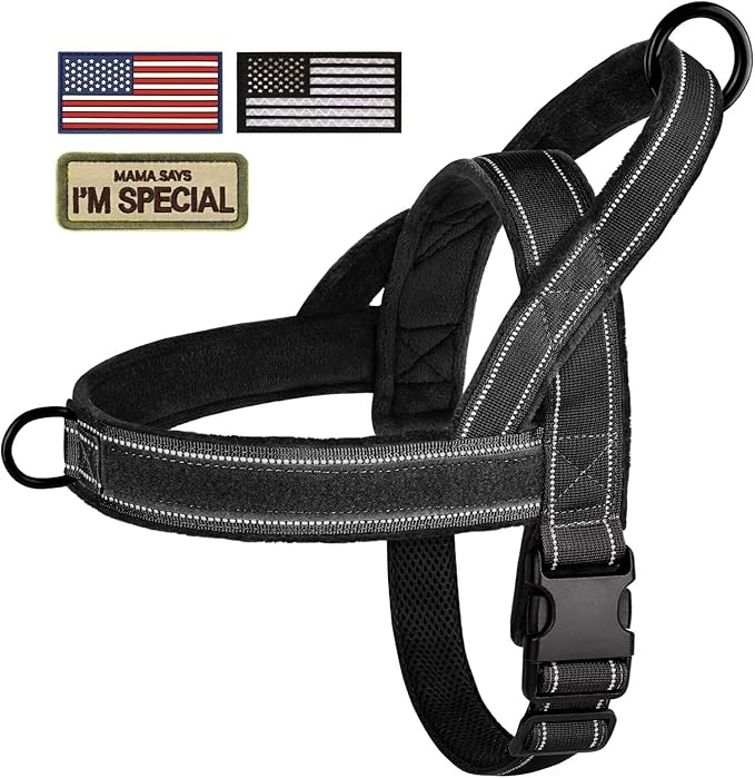 Forestpaw No Pull Dog Harness - Soft Flannel Padded Tactical Dog Vest Harness with Quick Release Buckle, Adjustable Reflective Pet Harness for Medium Dogs Walking Training,Black M