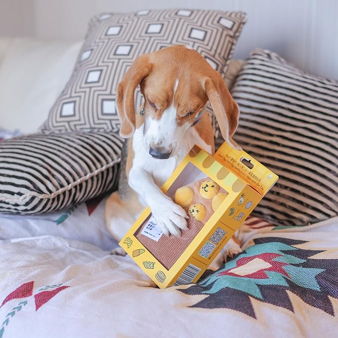 Egg Puff/Waffle 2-in-1 Nose-Work Soft Plush Squeaky Dog Toy - Durable, Cute & Fun HK Gift for Interactive Bonding Time, Hide Chew Sticks & Food for Puzzle Play, Small Medium Dogs