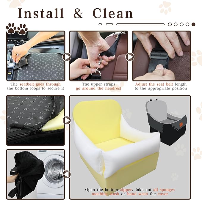 H-Grey Dog Booster Seat with 7 Inch Interior Height, Elevated Pet Seat for Small/Medium Dogs, Portable, Washable Cover, Easy to Use