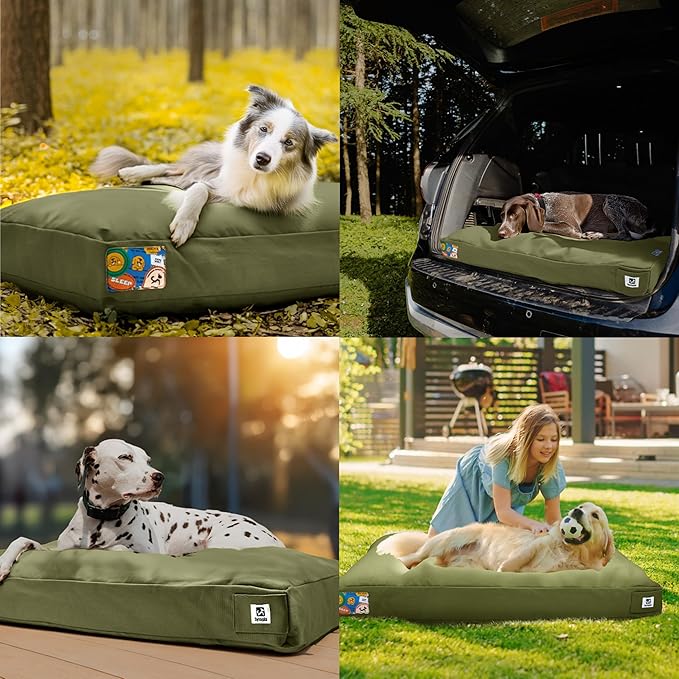 Sytopia 42-Inch Canvas Indestructible Outdoor Dog Bed, Waterproof & Washable with Removable Cover, Ideal for Medium & Large Dogs, Chew-Proof Great for Indoor, Outdoor, Crate, Patio Use (Green)