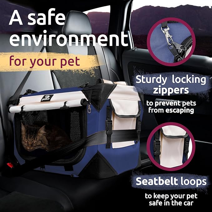 Soft-Sided Cat & Dog Pet Carrier, Medium 20"x13"x13" Fits Most Cats or Small Dog, Comfortable for Travel & Vet Visits, Privacy Windows, Removable Plush Bed, Top/Side Entry, Locking Zippers, Folds Flat