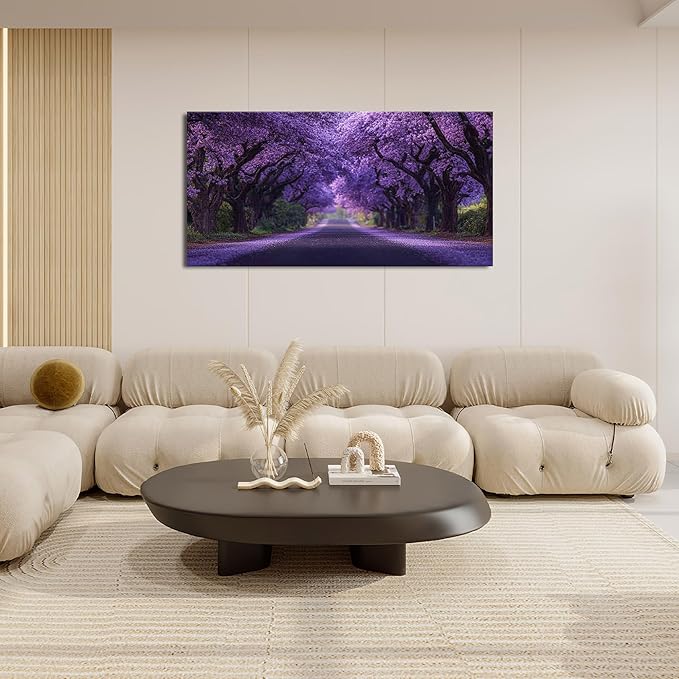Large Purple Flower Wall Art Nature Landscape Canvas Living Room Floral Aesthetics Pictures Framed Prints Oversize Wall Decor Painting Artwork for Bedroom Dining Office Home 60"x30"