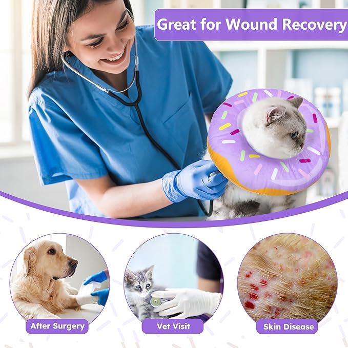 Cat Cone Collar Soft, Cat Recovery Collar for Wound Healing Cute Donut Adjustable Kitten Cones to Stop Licking Comfortable Lightweight Neck Elizabethan Collars for Kittens After Surgery