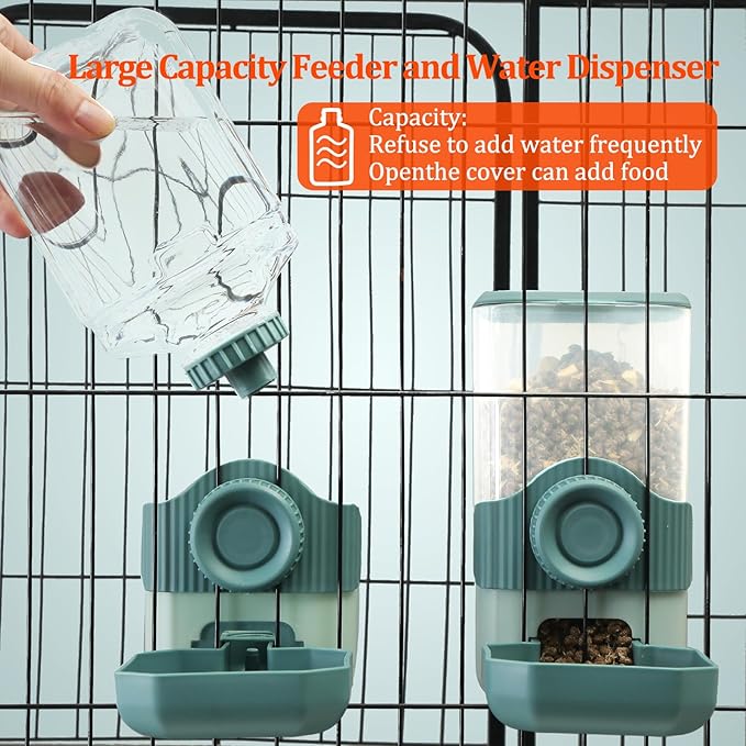 Automatic Gravity Pet Feeder Water Dispenser with Adjustable Hanging Hook - Large Capacity for Small/Medium Animals (Guinea Pigs, Cats, Rabbits, Hedgehogs, Ferrets) (Blue)
