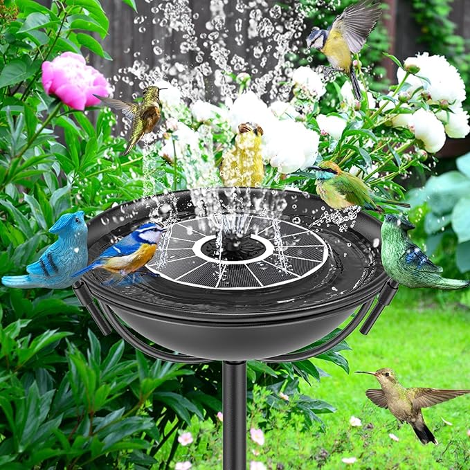 Outdoor 55In Metal Bird Bath for Outside, Cast Iron Tall Birdfeeder Birdbaths Bowl with 3 Resin Bird Statue Decorative, Bird Feeders for Outdoor Yard Lawn Patio Decor Black