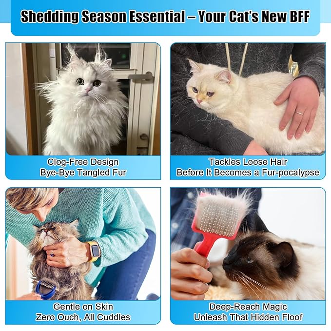 2PCS Flea Comb for Cats & Dogs โ Magic Self-Cleaning Cat Grooming Brush with Stainless Steel Teeth, Cat Combs for Fleas and Ticks, Indoor Pets, Fine Tooth Comb for Kittens