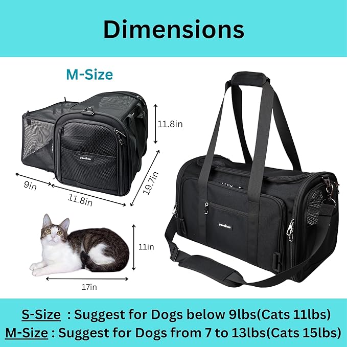 Crash-Tested Dog Carrier & Small Dog Car Seat (Test with FMVSS 213b - 5 Star Safety Rated by CPS) | Cat Carrier Soft - Expandable, Zipper Locks, Fan Pocket | Best for Safe Travel - For Pet Up to 13lbs