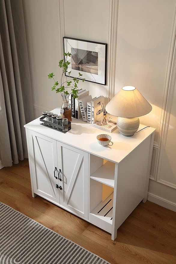 Cat Litter Robot Enclosure,for Placing Litter Robot 3/4,Power Outlet and Dog-Proof Shelf for Litter Robot Cabinet,Litter Collector for Automatic Litter Box Enclosure,Cloud White