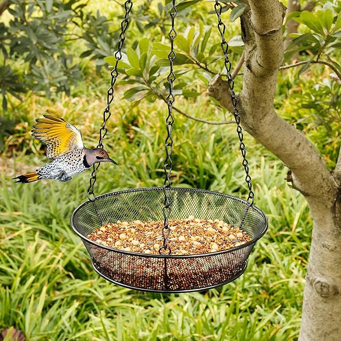 Hanging Bird Feeder, Birdfeeder Hanging for Garden Yard Outside Hanging Bird Feeder Tray - Metal Mesh Platform Feeders for Birds Outside Outdoors Hanging for Attracting Birds - Original
