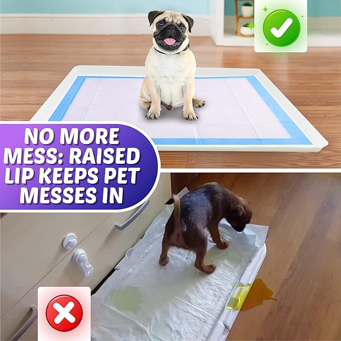 TidyFriend Dog Pee Pad Holder Tray Fits for 27.5” x 44” Wee Wee Pee Pads - Stable Grip, Raised Edges, Quick-Wipe Silicone Surface Dog Potty Tray Holder for Indoor Flooring Protection (White)
