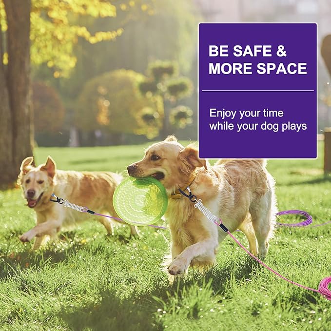 Snagle Paw Dog Leads for Yard 100FT-1000LBS Break Strength,Heavy Duty Tie Out Cable for Dogs with Swivel Lockable Hook & Spring,Chew Proof Dog Chain for Outside,Dog Run Cable for Medium Large Dogs