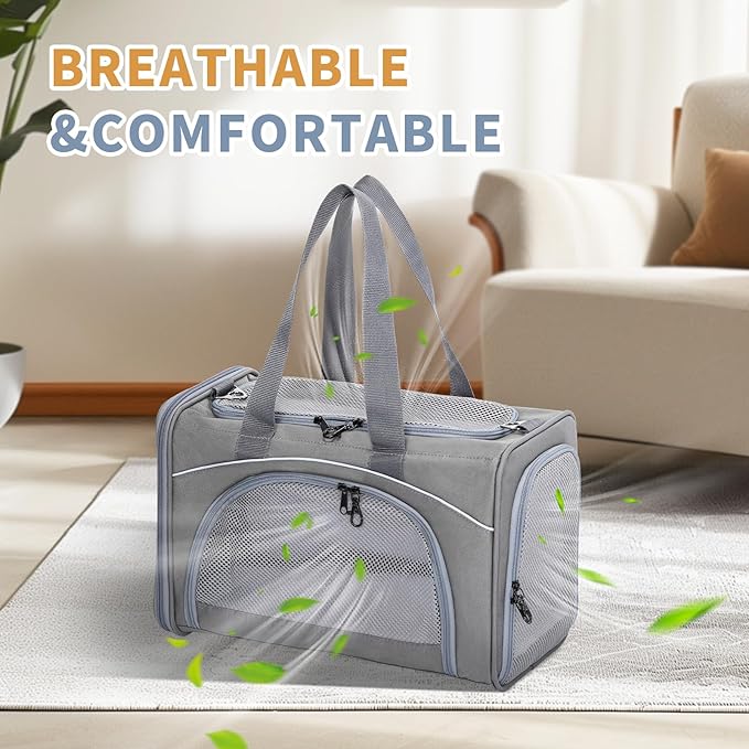 Petsfit Airline Approved Pet Carrier for Small Cats, 16.5x8.6x11 TSA Approved Carrier, with Removable Dual-Sided Padding (2-Way Placement) - Fits Under Most Airplane Seats, Escape Proof (Gray)