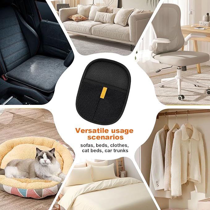 2 Pcs Pet Hair Removal Gloves,Electrostatic Pet Hair Remover,Reusable Cat & Dog Hair Remover for Couch, Furniture, Bed (Black)