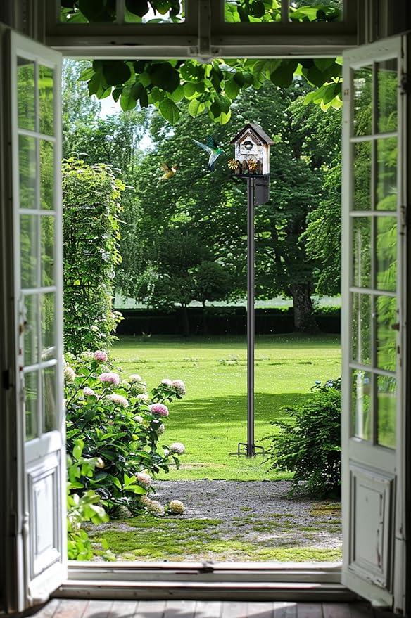 Bird Feeder Pole, 75 inch Bluebird House Pole for Outside Heavy Duty with 5 Prongs Base, Bird Buddy Accessories Mounting Kit, Adjustable Hummingbird Feeder Stand for Outdoor Wild Birds Watching