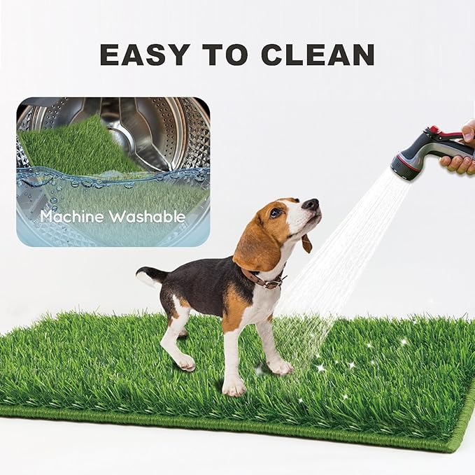 Dog Grass Pad with Foldable Dog Litter Box,Extra Large Liner Base for Balcony,Ultra-Absorbent Artificial Grass Pads for Dogs Pee Pad Holder, Potty Training, 2 PCS Reusable Pee Pad