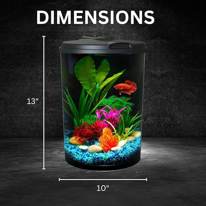 Koller Products 3-Gallon 360 Aquarium with LED Lighting (7 Color Choices) and Power Filter, Ideal for a Variety of Tropical Fish,Crystal-Clear Clarity,AP360A-3FFP