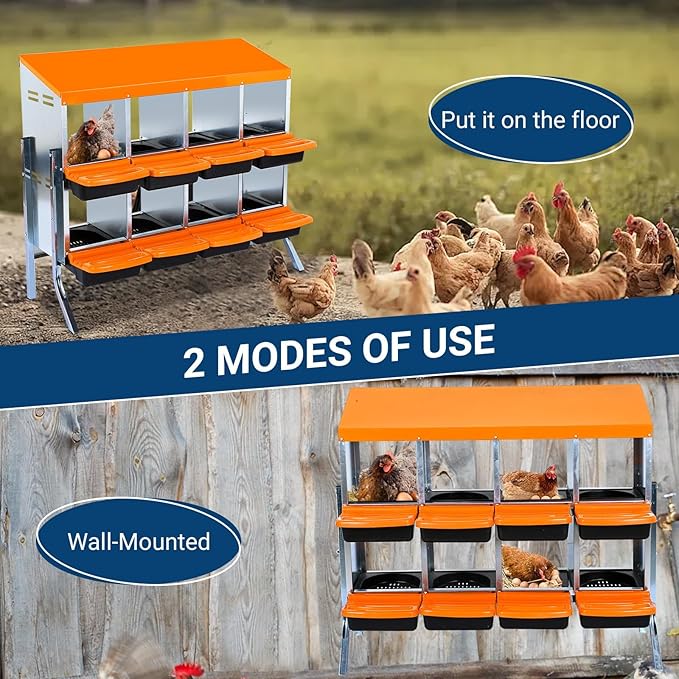 Chicken Nesting Box, 8 Hole 2 Layer Hen Nest Boxes with Legs, Roll Away Eggs Laying Boxes,Cleanable Pull Out Hen Roosting Boxes
