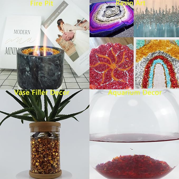 TWINKLING High Luster Crushed Glass Glitter, Broken Glass, Fire Glass Gems Chips for Fire Pit, DIY Resin Art, Epoxy Crafts, Geode Painting, Aquarium Decoration, 6-9mm(370g/13oz.) (Clear/Transparent)
