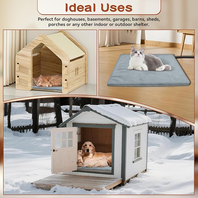 Large Pet Heating Pads for Dogs & Cats Outdoor, 35.4*23.6inches Dog Cat Heating Pad Bed Outdoor Waterprooof, Warming Heated Cat Dog Bed Blanket Outside, Heated Pet Mat, Gifts for Cats Dogs in Winter