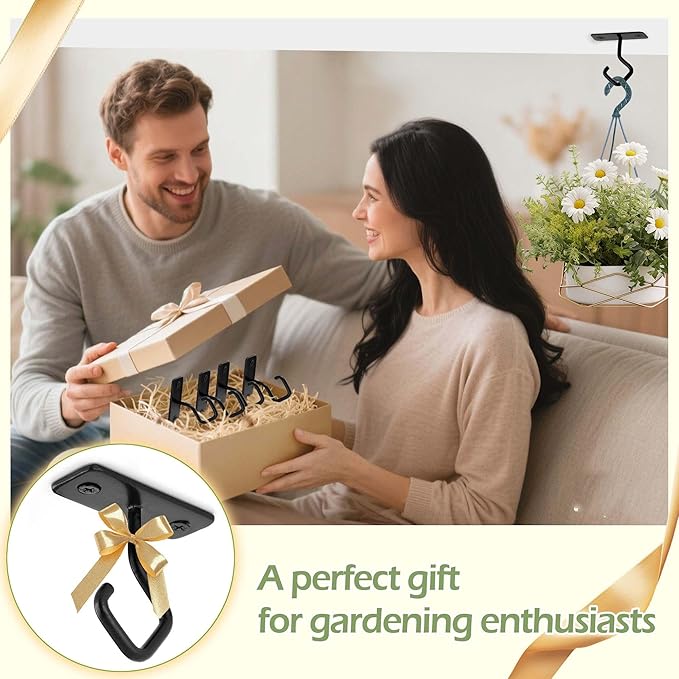 Ceiling Hooks for Hanging Plants: Iron Plant Bracket for Wall Mount - Metal Plant Hanger Indoor Hooks - 4 Pack