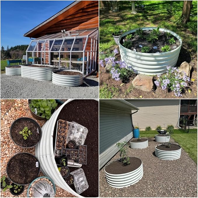A ANLEOLIFE 2-Pack 4ft x 18” Tall Galvanized Raised Garden Beds Outdoor, Round Metal Planter Box for Planting Vegetables Flowers Herb, Anti-Rust & Easy-Setup, Antique White