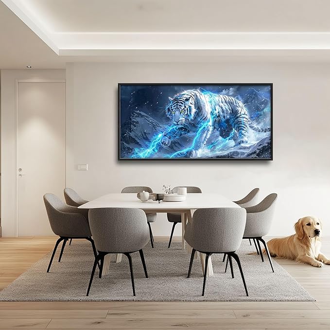 Quorin White Tiger Large Wall Art Wild Animal Pictures Lightning Tiger Wall Decor Snowy Mountain Canvas Print Painting Artwork for Bathroom Living Room Bedroom 60L x 30W