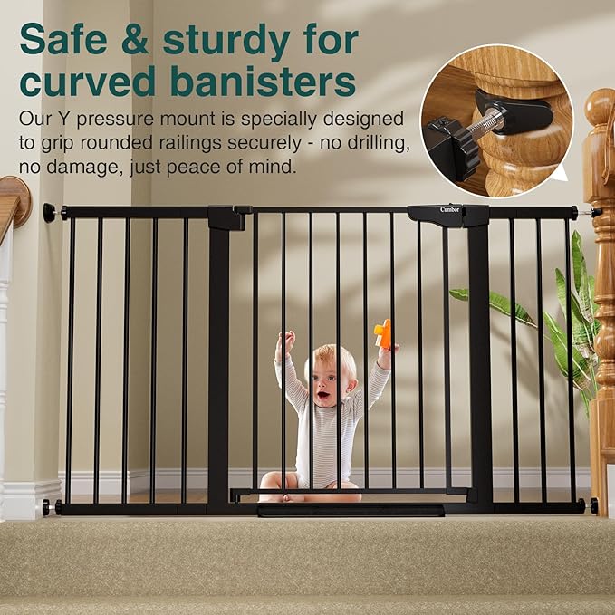 Cumbor 2 Pack 29.7-54.2" Baby Gate for Stairs, Mom's Choice Awards Winner-Auto Close Dog Gate for doorways, Easy Install Pressure Mounted Pet Gate Indoor, Walk Thru Wide Safety Gate for Dog, Black