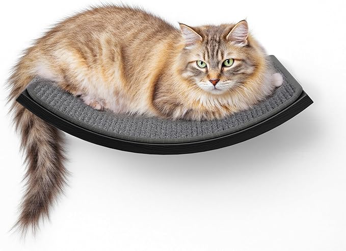 Gray Cat Wall Shelf with Grey Sisal Mat, Curved Cat Bed for Scratching and Resting, Wall Mounted Hammock for Large Cats