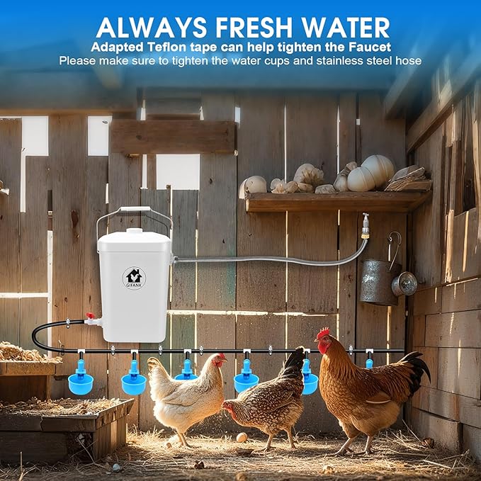 Automatic Chicken Waterer Float Controlled, 3 Gallons Poultry Waterer Dispenser with Hose Attachment, Poultry Automatic Drinking Accessories for Chicks, Duck, Goose, Turkey