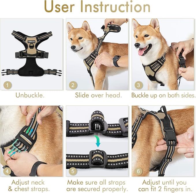 rabbitgoo Dog Harness No Pull with 2 Leash Clips, Adjustable Soft Padded, Reflective Oxford No Choke Pet Vest with Easy Control Handle for Small Dogs, Beige, S