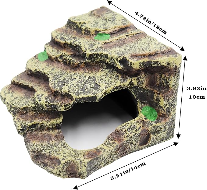 Oooct Hermit Crab Hideout, Resin Simulation Stone Reptile Cave Hideout, Hermit Crab Climbing Toys, Terrarium Habitat Decor for Lizard Spider Aquarium Fish Gecko Bearded Dragon