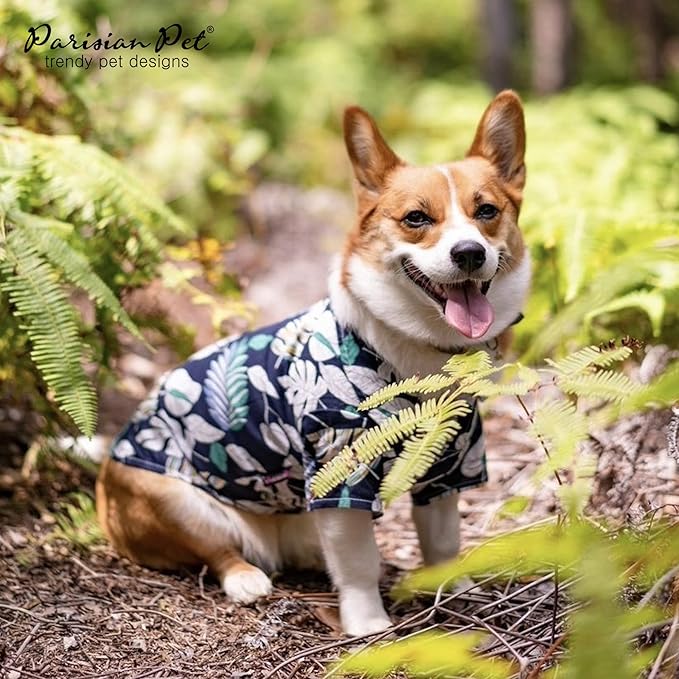 Parisian Pet Palm Leaves Dog Shirt - 100%Cotton Summer Clothes - Stylish Beach Outfit - Hook and Loop Closure - Machine Washable - 2XL