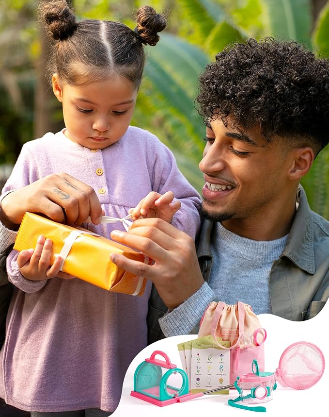 ROBUD Kids Explorer Kit, Bug Catcher Kit with Bag Kit, Pink Outdoor Exploration Set for Camping, Montessroi Toy for Kids Coming Closer to Nature,WRP28