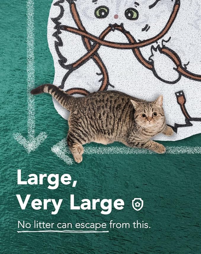 Lukamoo® Cute Cat Litter Mat (30’’x20’’), Extra-Large/XL, for Kitty Litter & Cute Cat Litter Box, Litter Trapping Mat (Long Hair White)