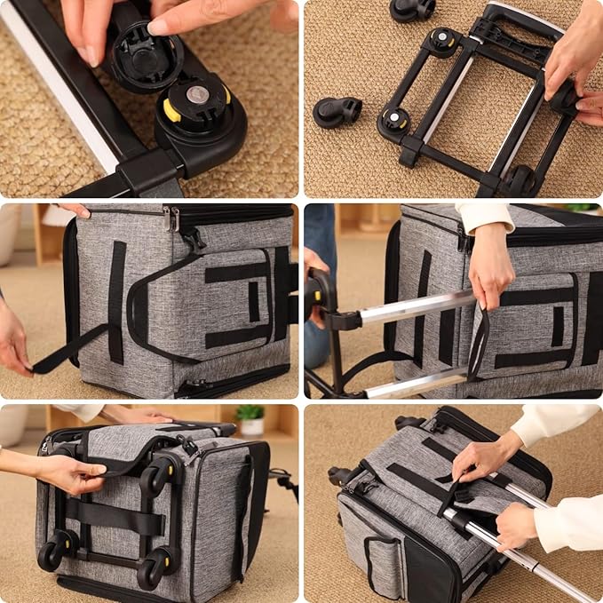 HSC PET Cat Strollers Small Dog Carriers with Wheels Softsides Softsides Backpacks for Mobility-impaired Pets Travel Strollers Puppy Detachable Rolling Slide,Bunny Rabbit Kittens Puppy Outdoor (Grey)