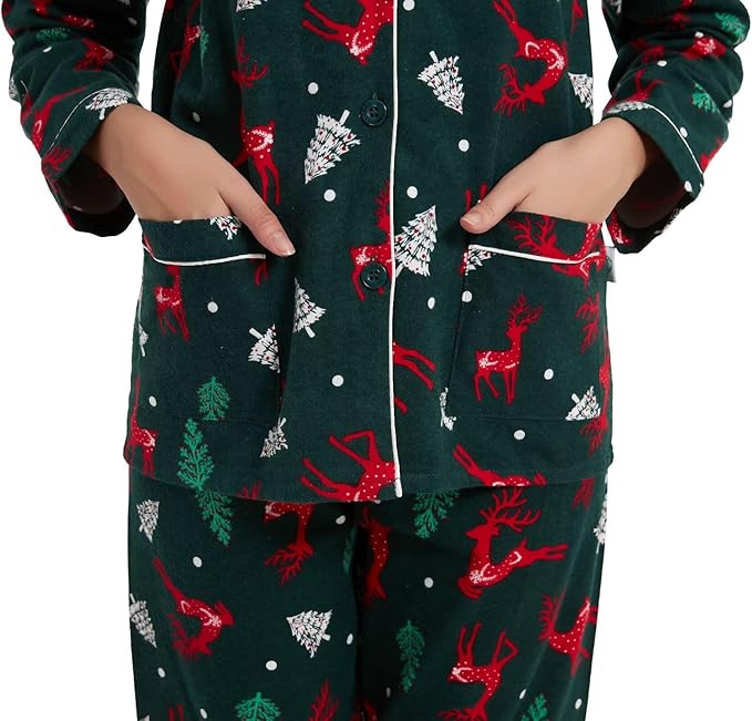 GLOBAL Flannel Pajamas for Women 2-Piece Comfy and Cozy Flannel Pj Set Cotton Loungwear