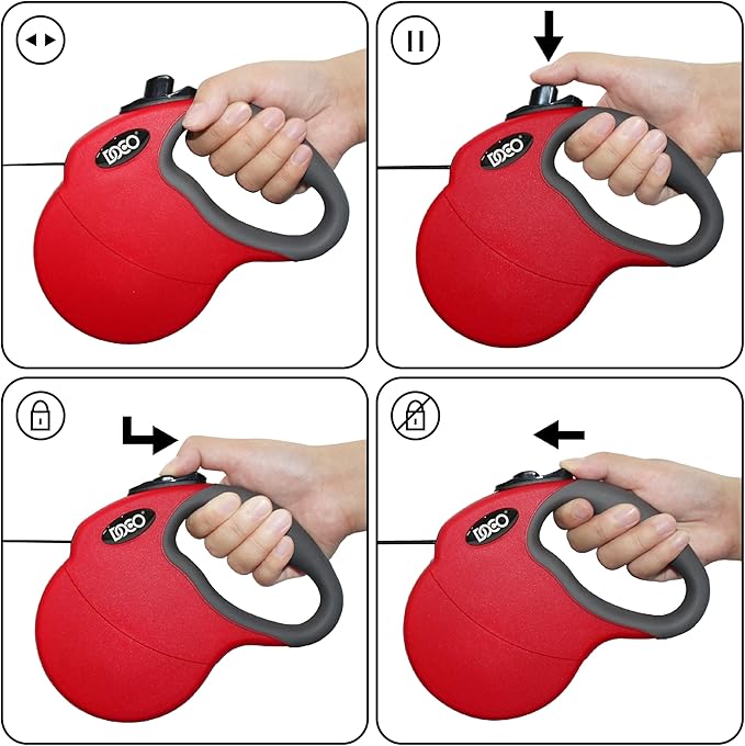 DOCO Retractable Dog Leash for Large Dogs (Length - 16’, Weight - Upto 45lb) Reflective Tape Lead with Stop and Lock Control, Tangle Free 360° Swivel Snap & Anti-Slip Grip (Black, Medium)