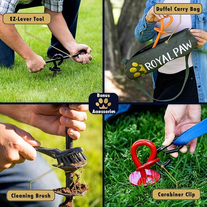 ROYAL-PAW Dog Tie Out Stake - for Large Dogs up to 210 lbs - Heavy Duty Dog Stake for Yard, Beach & Camping Outside - Best in Ground Anchor for a Dog Cable, Leash, Lead Tether (1, Orange)