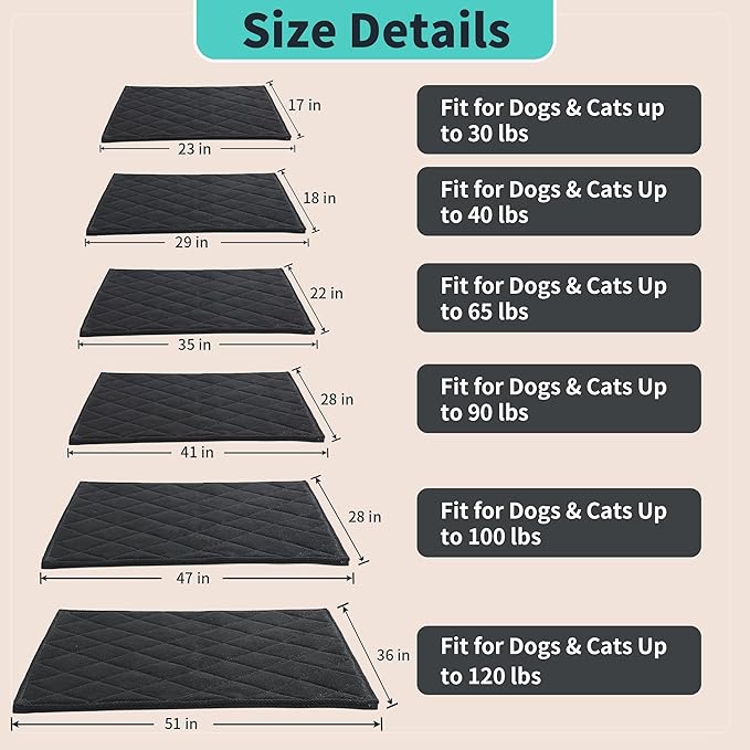 MABOZOO Indestructible Dog Bed - Chew Proof Crate Pad, Machine Washable Quilted Mat for Aggressive Chewers, Durable for Medium Dogs, Black Kennel Pad (22x35 in)
