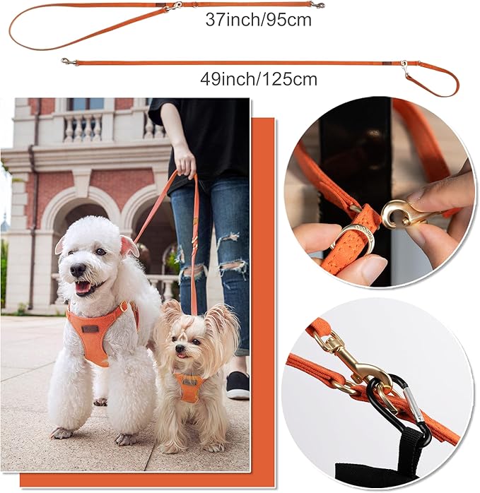 Puppytie No Pull Dog Harness with Multifunction Dog Leash,Soft Adjustable No Choke Escape Proof Pet Harness Vest for Medium Dogs or Large Dogs,Orange,M