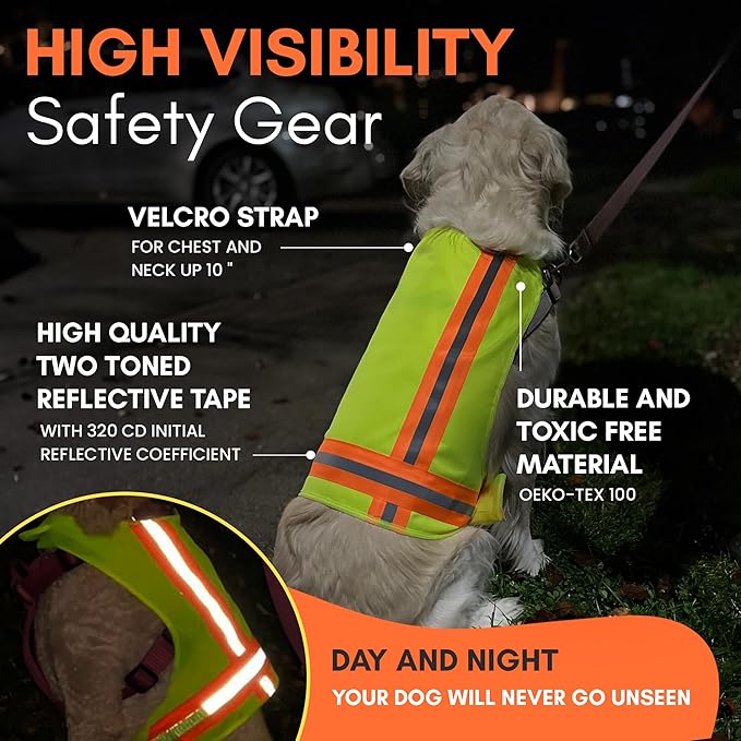 Reflective Dog Vest: Hi-Visibility Safety Gear for Outdoors. Safeguard Your Dog with Easy to wear Adjustable Reflective Vest Jacket (Medium)