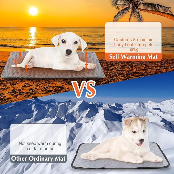 4 Pcs Self Heating Cat Pad Self Warming Cat Bed Dog Heating Pad Washable Thermal Pet Mat for Indoor Outdoor Pet 16 x 20 Inch Removable Non Slip(Gray)